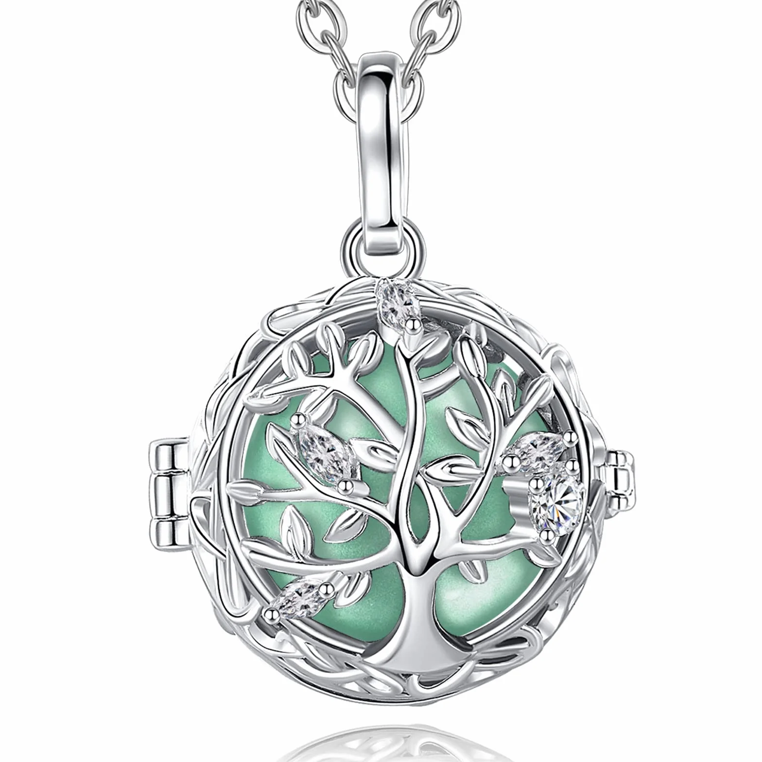 AEONSLOVE Llamadores de Angeles Embarazadas con Dulce Melodía Collar Colgante Árbol de la Vida para Futuras Madres Regalo Original para Mujer Embarazada, 2 Cadenas