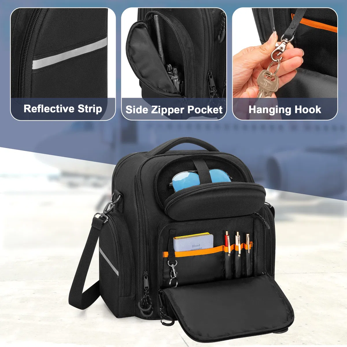 Bolsa para Auriculares de Piloto, Bolsa de Gran Capacidad para Auriculares de Aviación, Rodillera de Piloto y Más, Negro