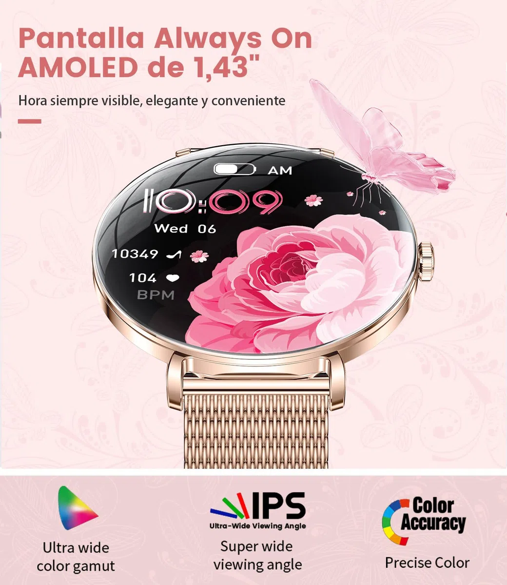 SUNKTA Reloj Inteligente Mujer Ligero con Pantalla Curva AMOLED Ultra Fina Bluetooth Llamadas IP68 Impermeable Podómetro/Frecuencia Cardíaca 100+ Modos Deportivos Elegante Smartwatch para Android iOS