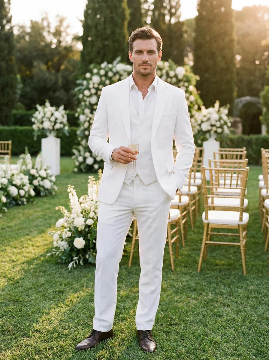 Holivyer Conjunto de Traje Ajustado de 3 Piezas para Hombre, Blazer de Dos Botones, Chaqueta sólida, Chaleco, Pantalones, Traje de Boda y Negocios