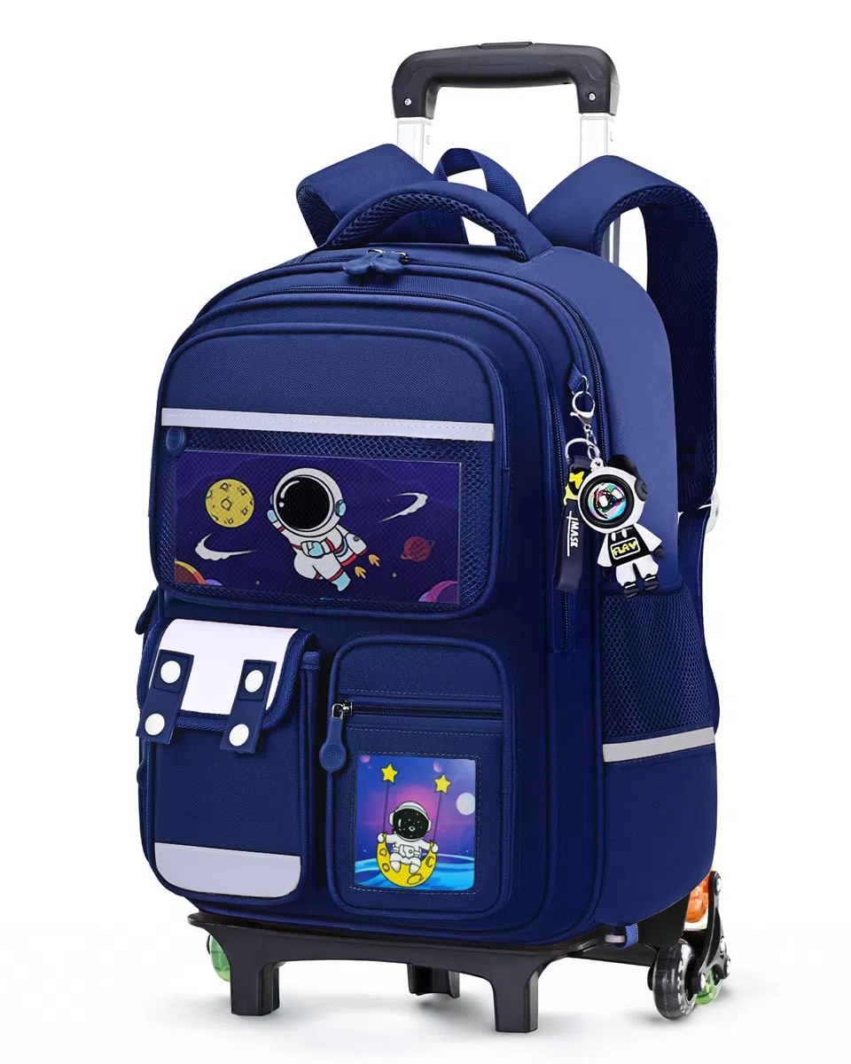 Amythe Mochila Escolar con Ruedas para Niño, Mochila Infantil con Carrito Desmontable 6 Ruedas, 20LMochilas Colegio Grande con Carro para Primaria, Edades 6-10 Años,Azul