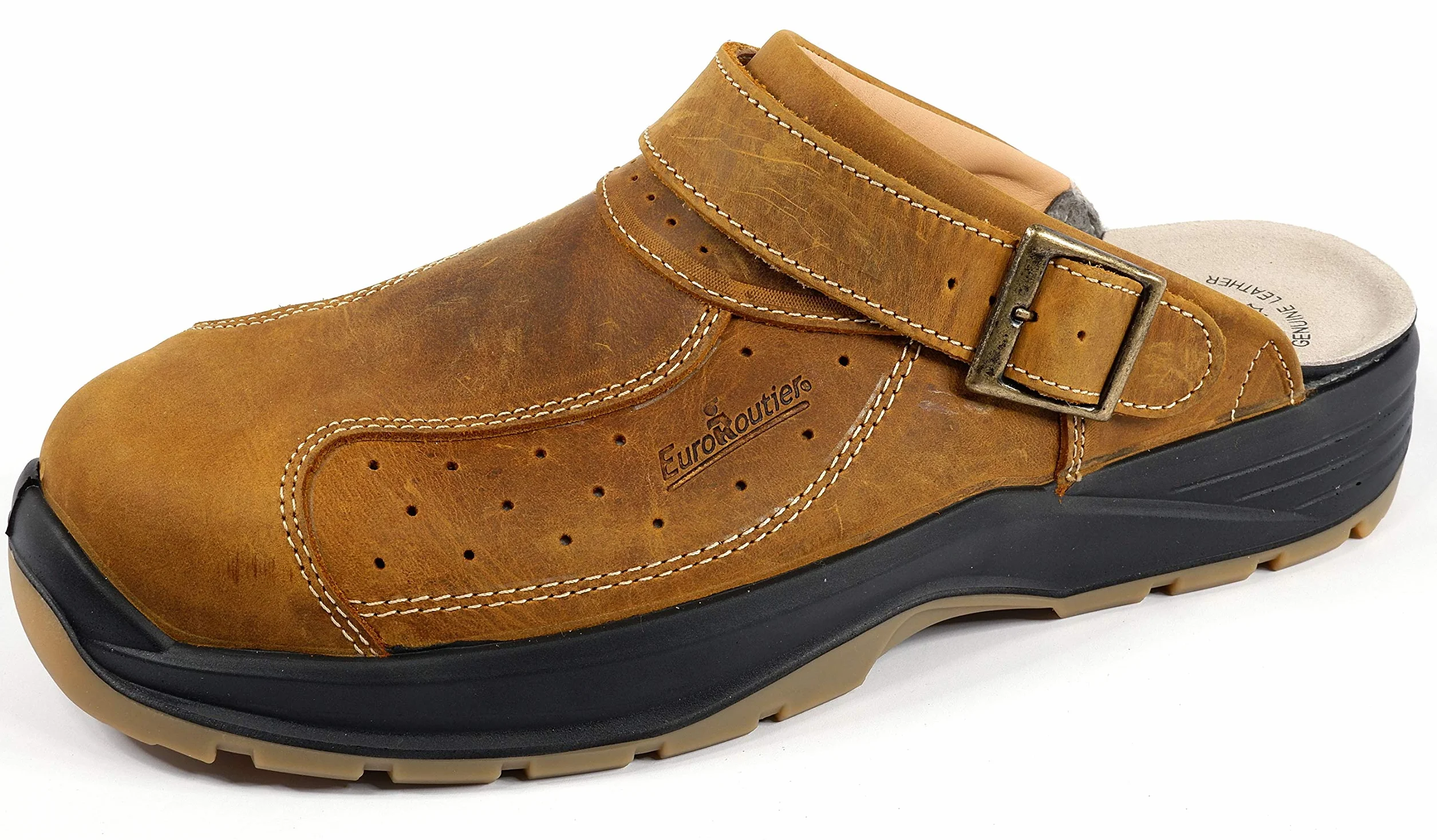 EUROROUTIER Premium Leather Tucson Brown, zuecos, zapatillas de seguridad certificadas SB A-E-FO SRC