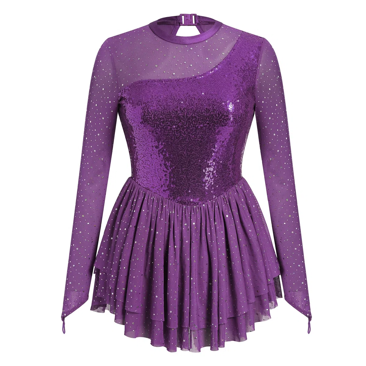 Vestido de patinaje artístico para mujer, lentejuelas, manga larga, ballet, gimnasia, tallas XS-XL