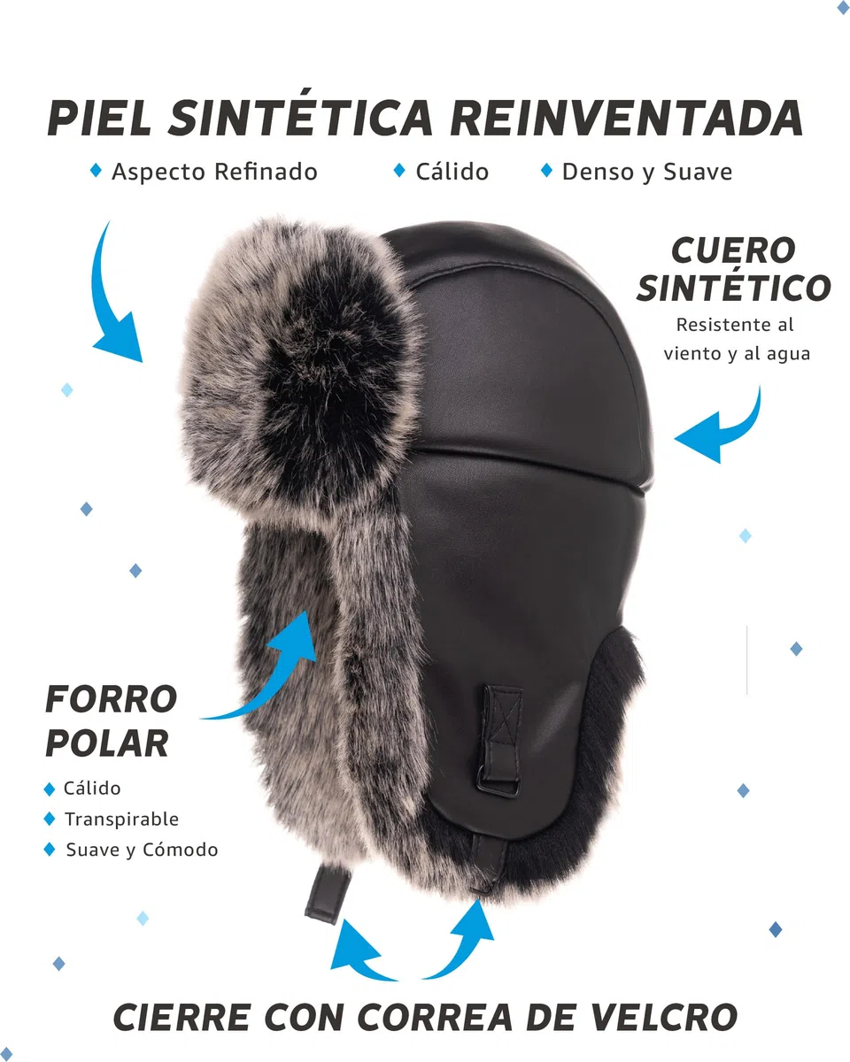 Futrzane Gorro de Aviador de Cuero - Sombrero Ruso - Gorra con Orejeras Mujer