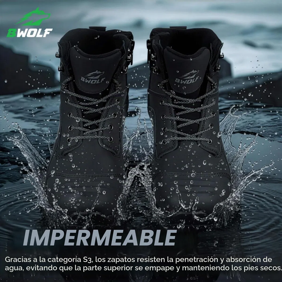 BWOLF Fantom Hi S7L - Botas de seguridad impermeables para hombre con entresuela de Kevlar, puntera compuesta