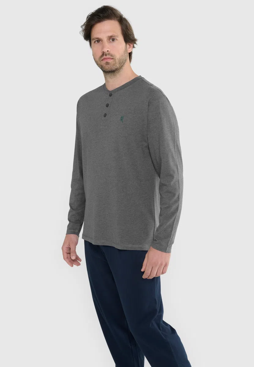 El Búho Nocturno Camiseta Pijama Hombre Manga Larga Lisa Parte Arriba Pijama, 85% Algodón, 15% Viscosa, Gris 7528, L
