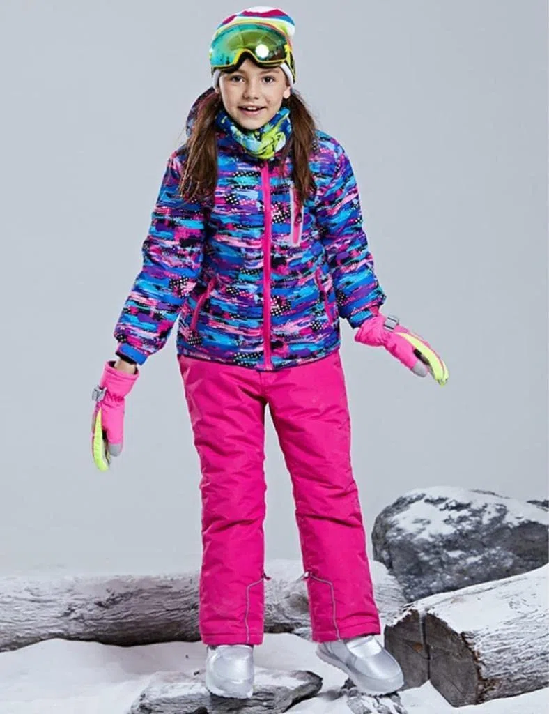 HOTIAN Traje de esquí para niños, traje de esquí para niña, mono de invierno para niños, traje de esquí impermeable, chaqueta de esquí y pantalones de esquí