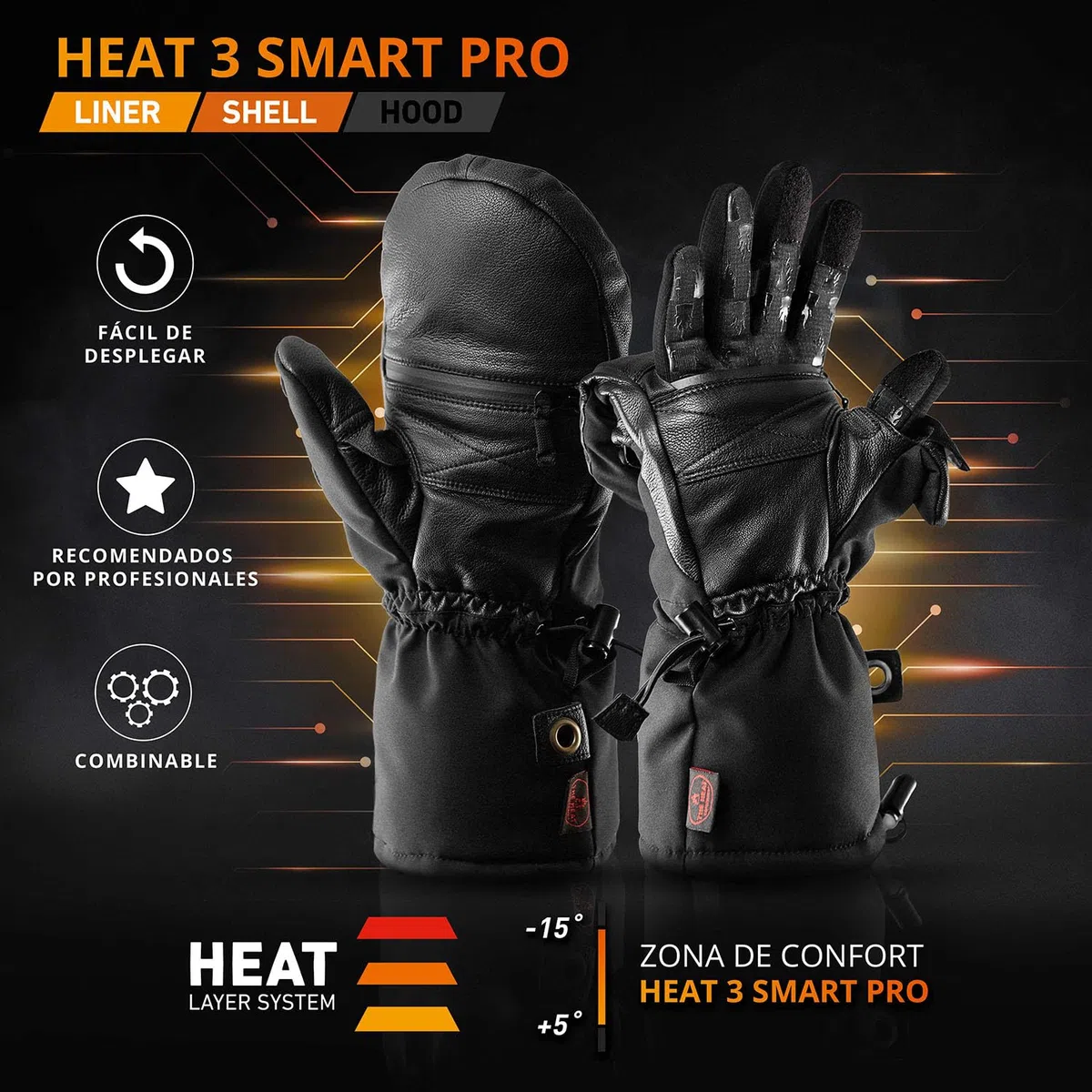 THE HEAT COMPANY - Heat 3 Smart Pro Guantes y Manoplas en uno - maneje y manténgase Caliente - No. 1 Guantes de Foto, al Aire Libre, esquí - Unisex