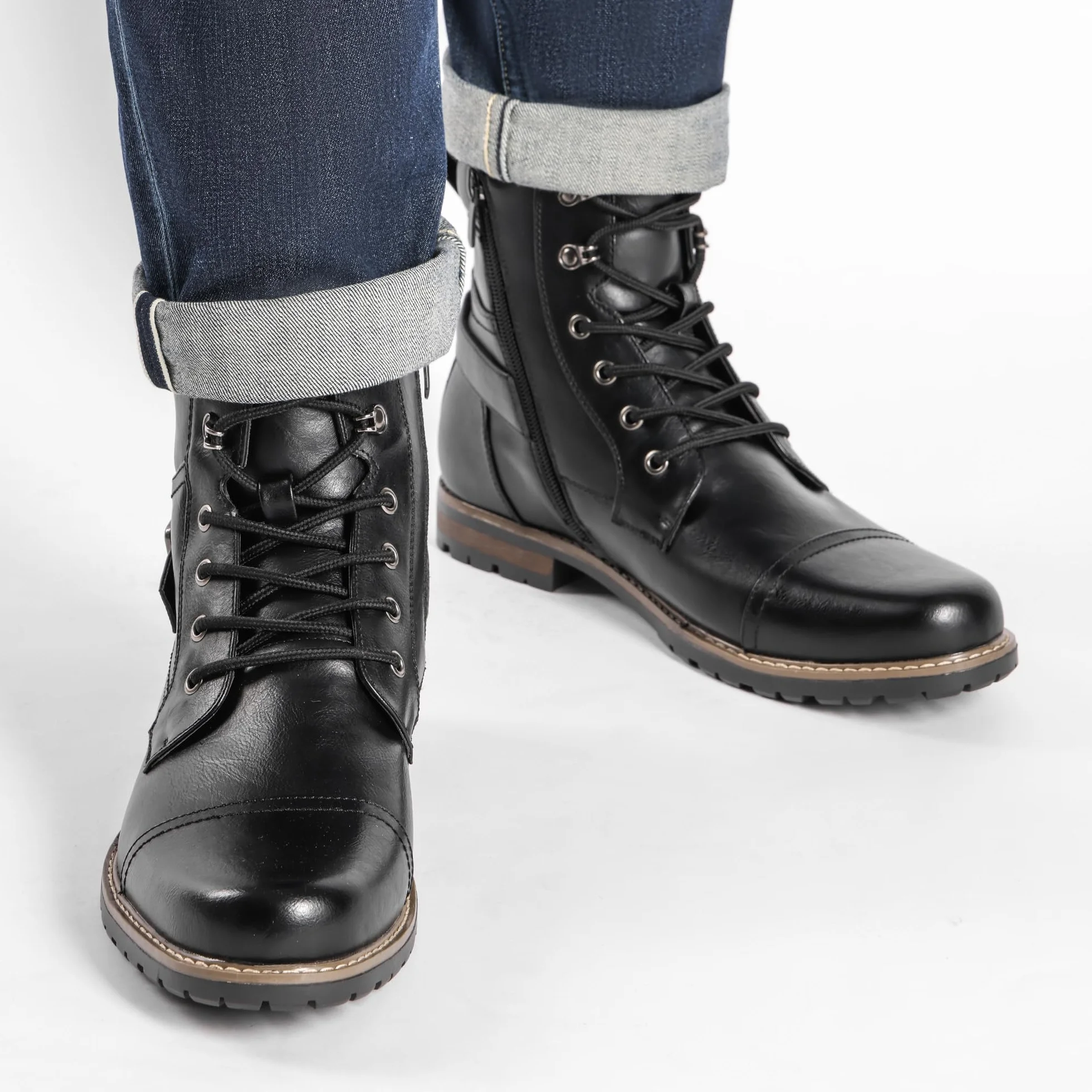 Bruno Marc Botas de combate de motocicleta con cremallera para hombre