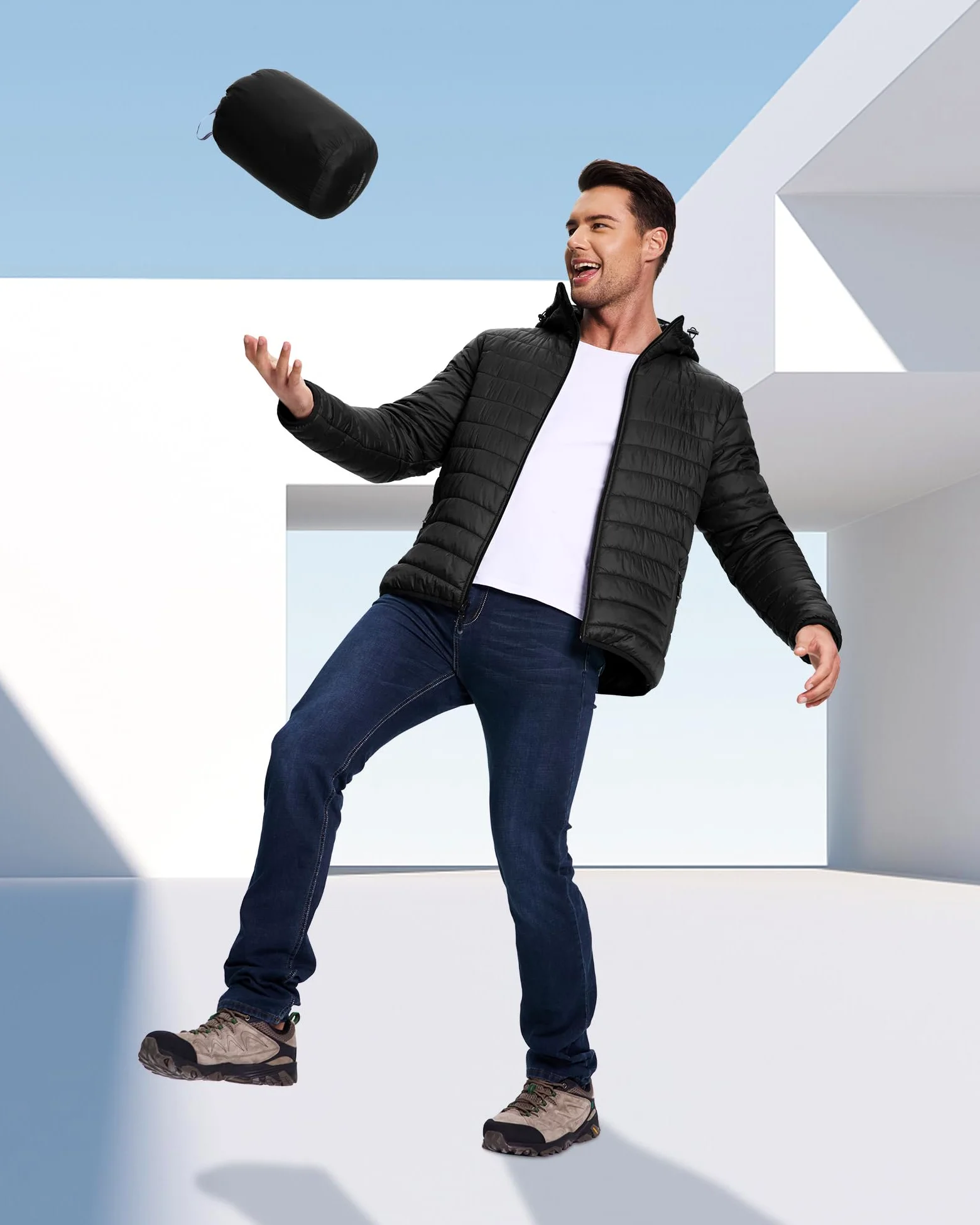 33,000ft Chaqueta acolchada ligera para hombre, chaqueta de entretiempo resistente al agua, cálida chaqueta de invierno para hombres, con capucha, abrigos de invierno, chaqueta amortiguadora plegable