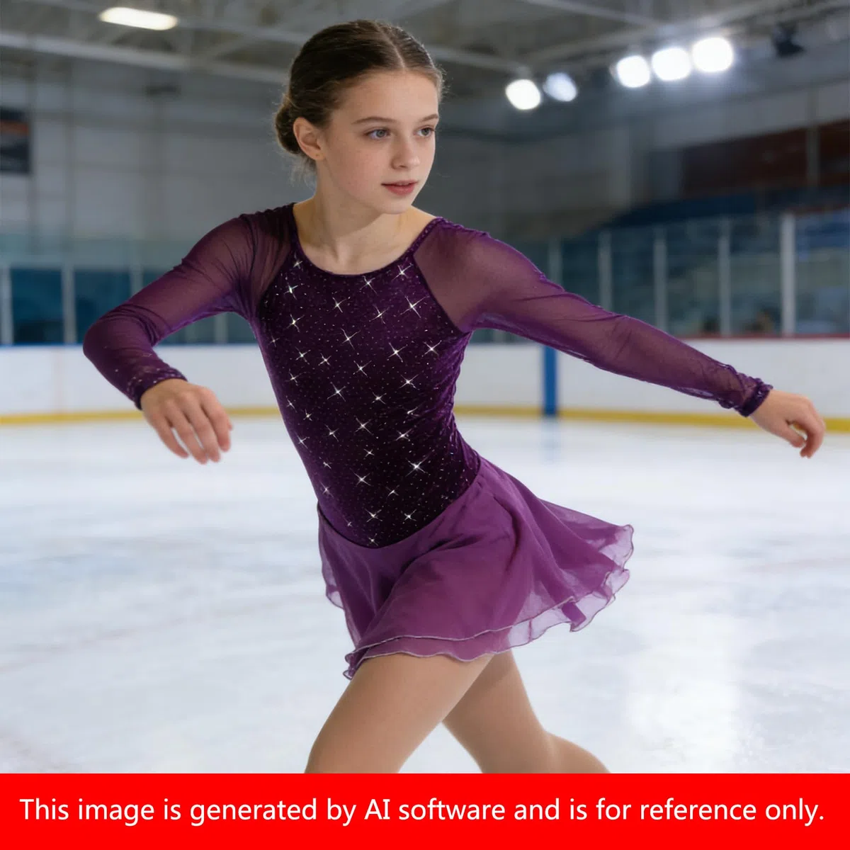 Vestido de Patinaje artístico para niñas, Color Morado, con Diamantes de imitación, Manga Larga, Disfraz de Baile