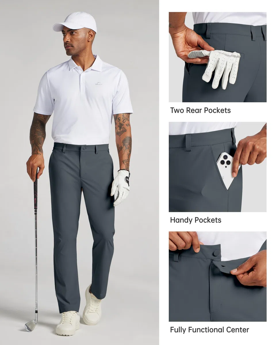 WILLIT Pantalones de golf para hombre Pantalones elásticos Pantalones de jogging Pantalones de trabajo de secado rápido Pantalones de oficina Pantalones casuales con 4 bolsillos 30"/32"/34"