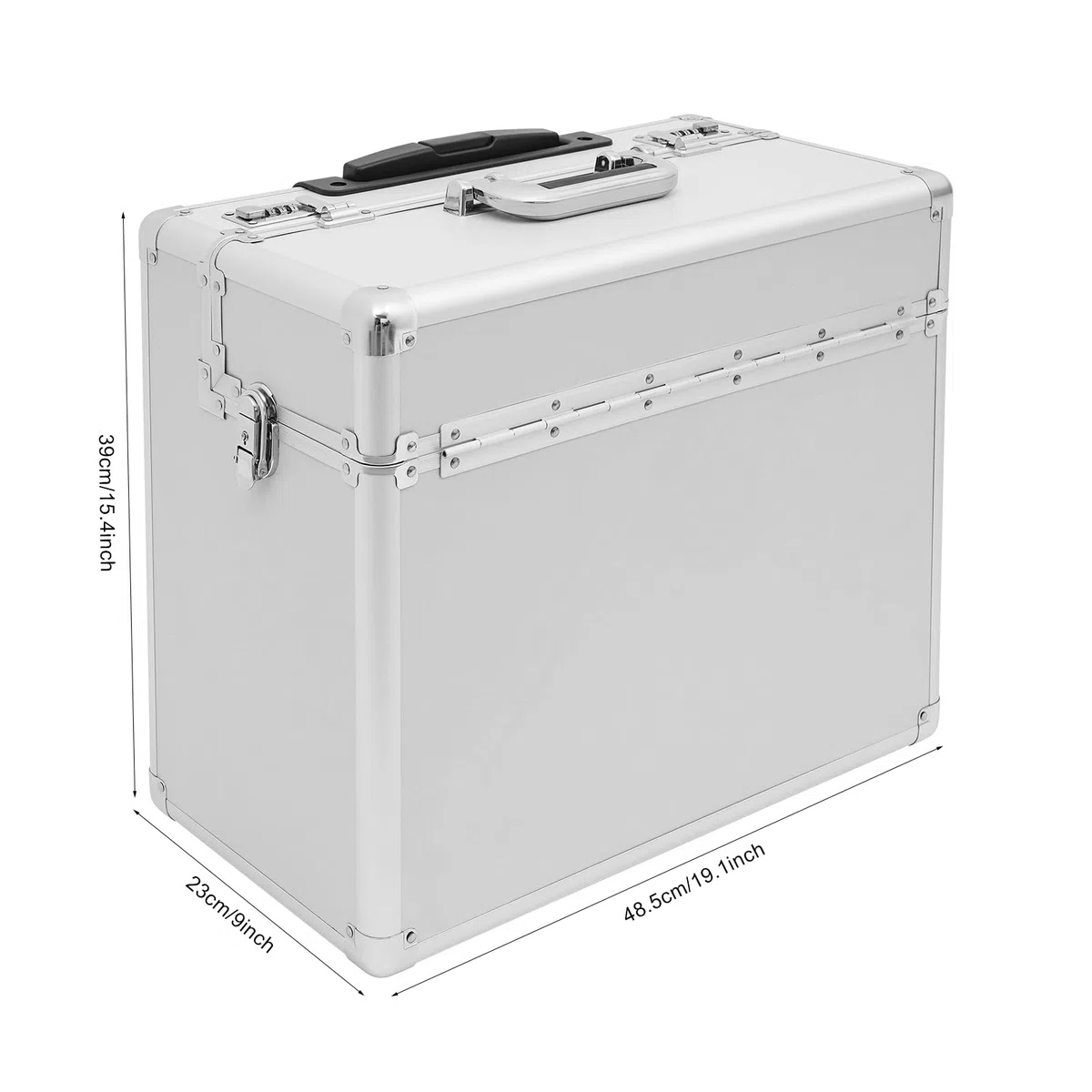 Maleta piloto de aluminio con ruedas, 48,5 x 39 x 23 cm | Con cerradura, mango telescópico, para oficinas y viajes de negocios, compartimento para maletín