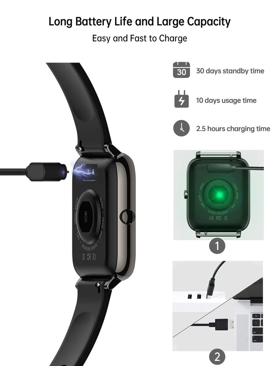 Popglory Smartwatch Recibir Whatsapp y Notificación Llamadas, Reloj Inteligente Mujer Presión Arterial Oxígeno Sanguíneo Ritmo Cardíaco, Pulsera Actividad Hombre Mujer para Android iOS