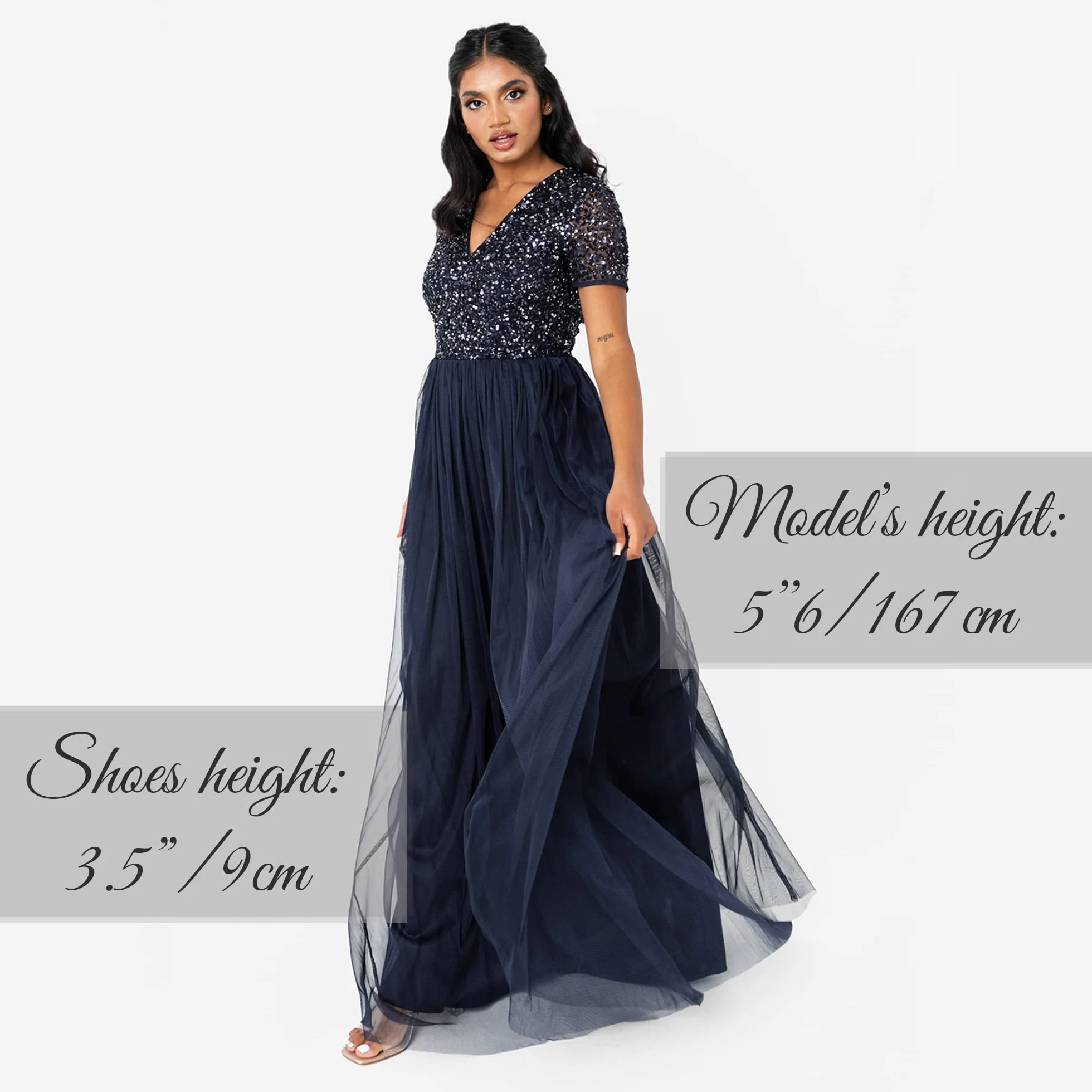 Maya Deluxe Women's Ladies Dress for Wedding Guest Plus Size Empire High Waist Sequins Short Sleeve Evening Bridesmaid