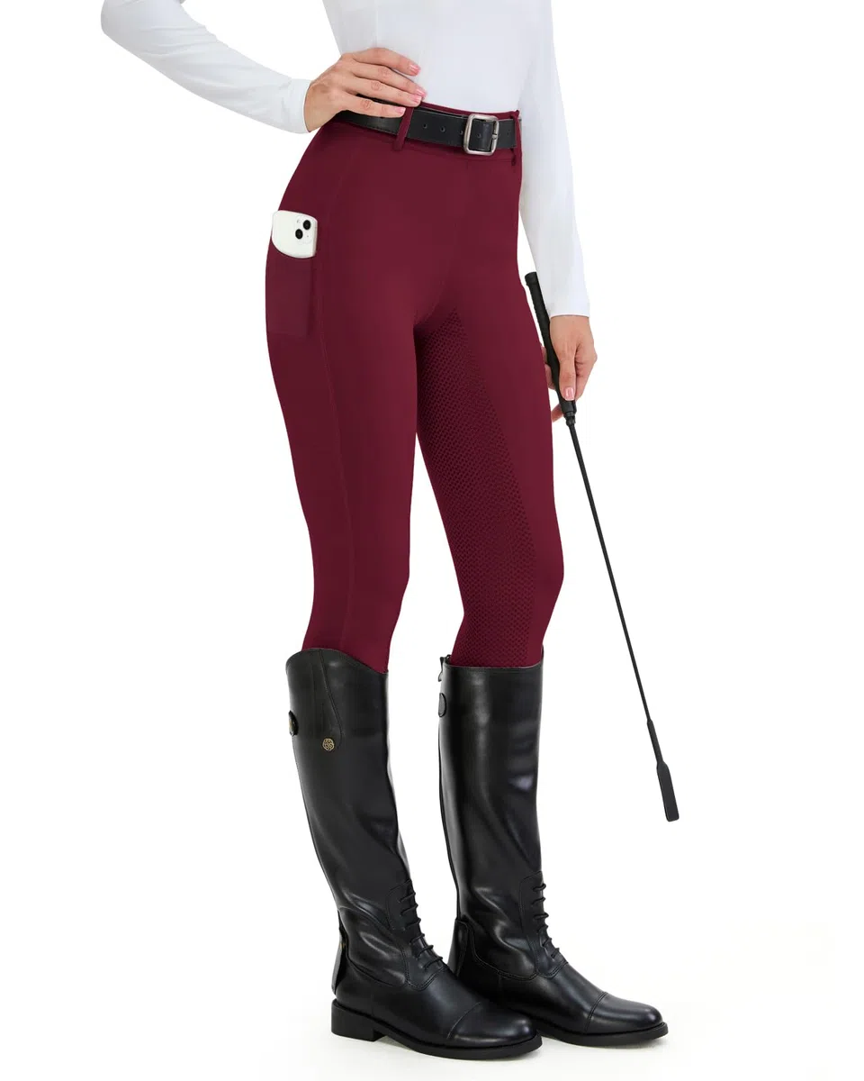 HMILES Leggings de equitación para mujer, de silicona, cintura alta, elásticos, con trabillas para el teléfono móvil