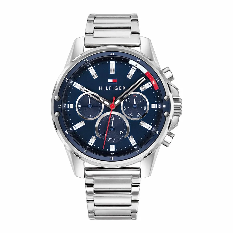 Tommy Hilfiger Reloj Analógico de Cuarzo Multifunción para Hombre con Correa en Acero Inoxidable o en Silicona