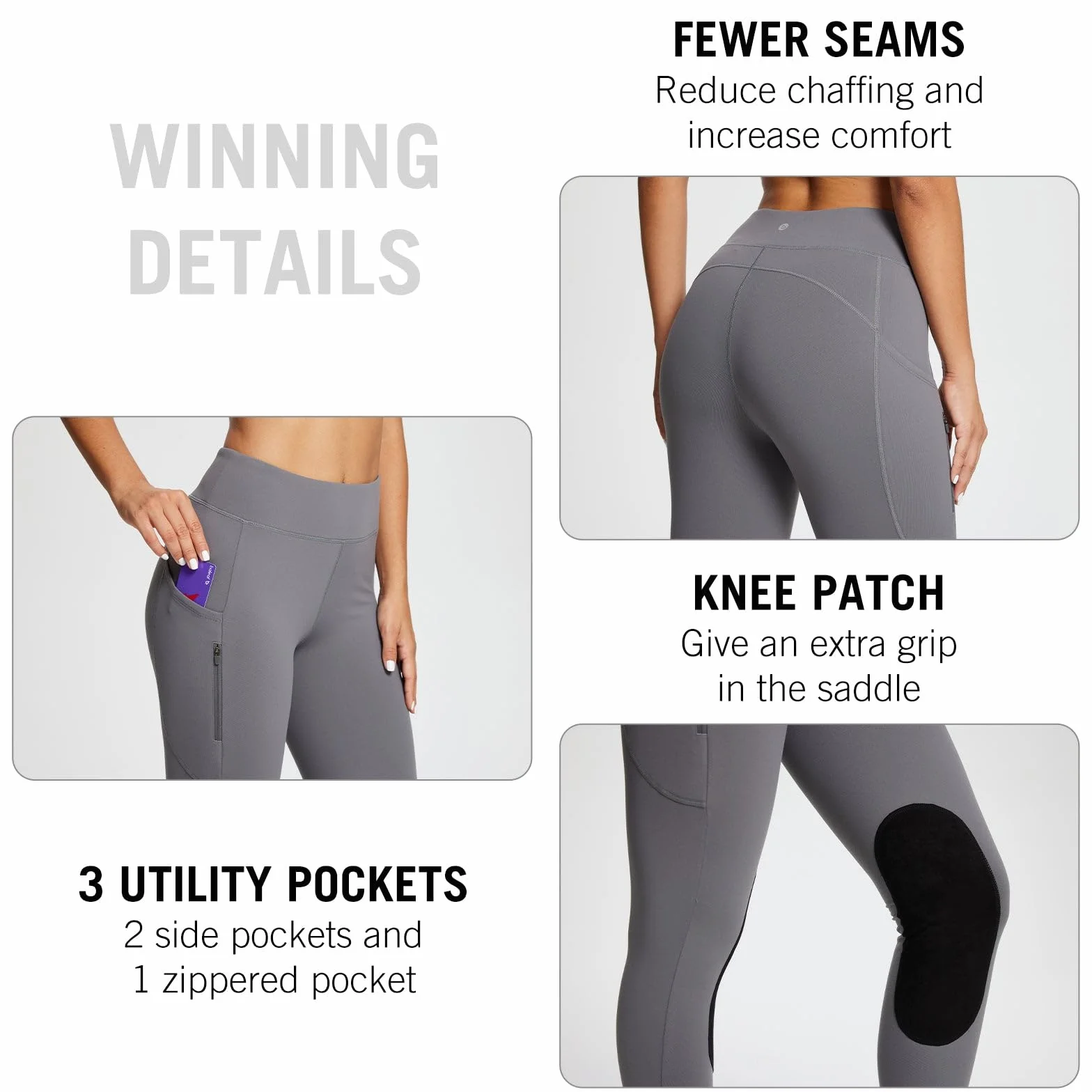 baleaf Pantalones de equitación para Mujer, de Invierno, con Ribete en Las Rodillas, Resistentes al Agua, con Forro para teléfono móvil, para Mujeres y niñas
