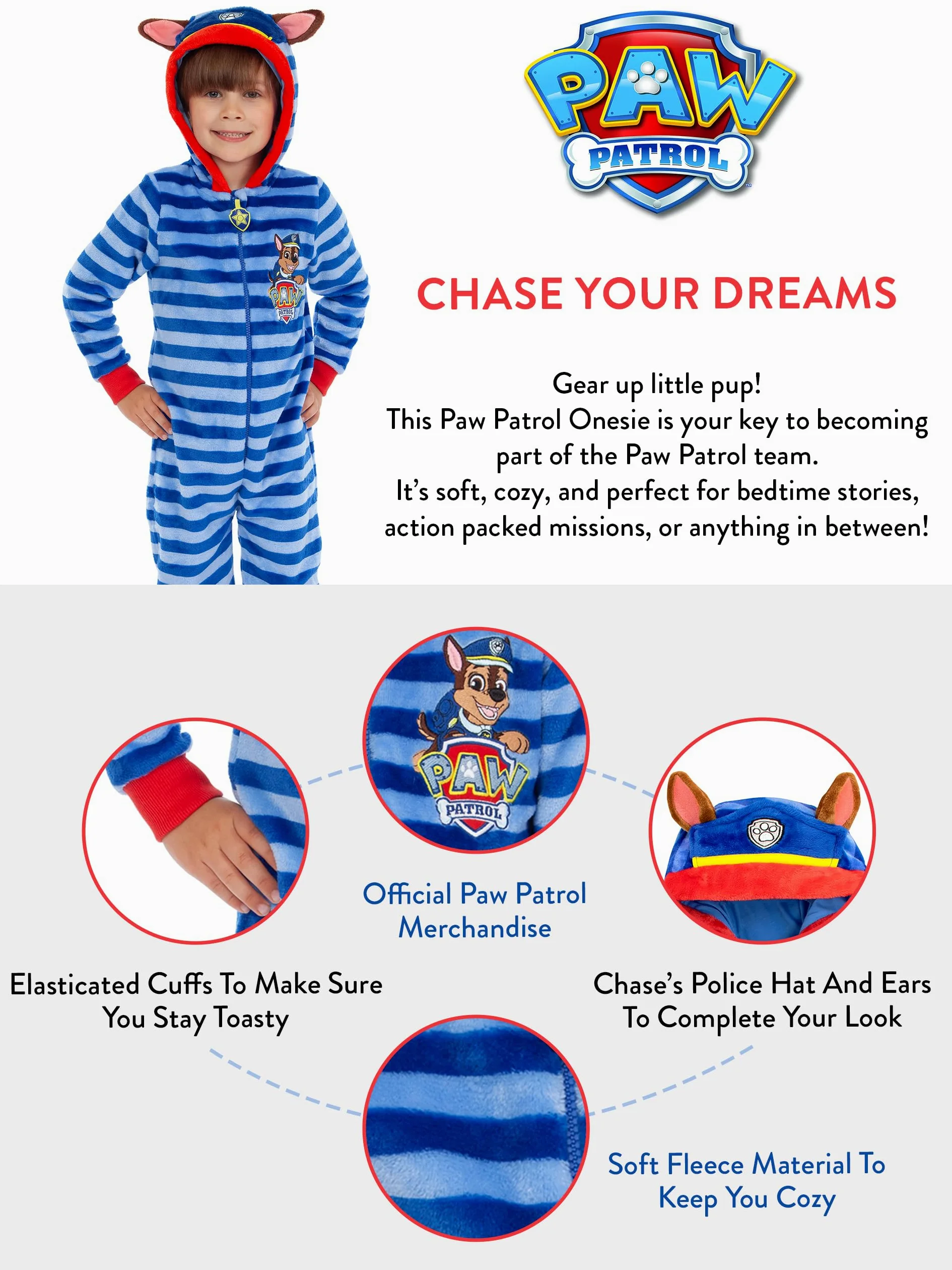Paw Patrol Onesie Patrulla Canina Chicos | Chase Onesie Niños | Pijama para Niños