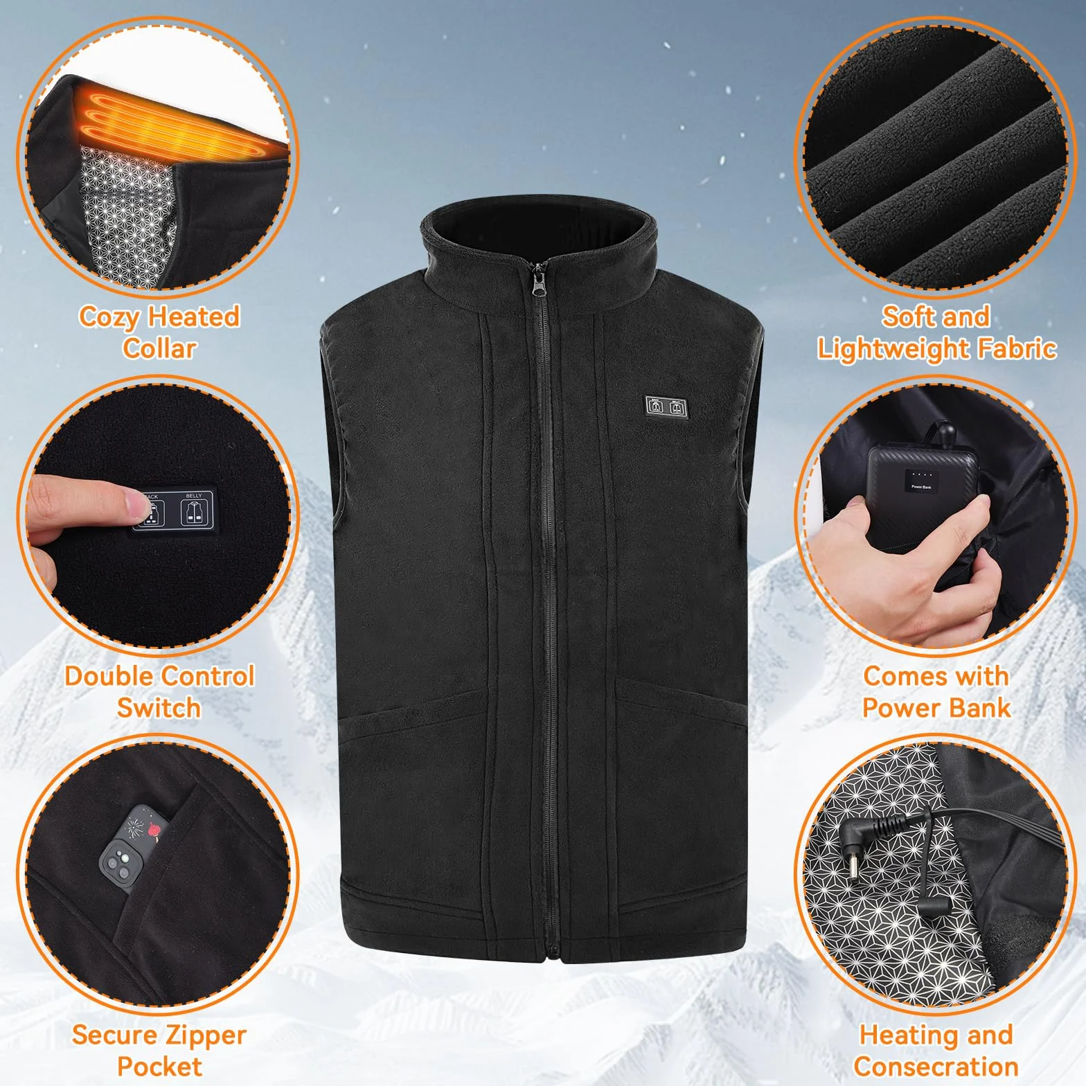 Tiazhan Chaleco Calefactable, con Batería(16000 Mah)/3 Temperaturas Ajustables, Ligero, Inteligente y Recargable, Chalecos Calefactables, para Hombres y Mujeres, Esquí Al Aire Libre, Camping