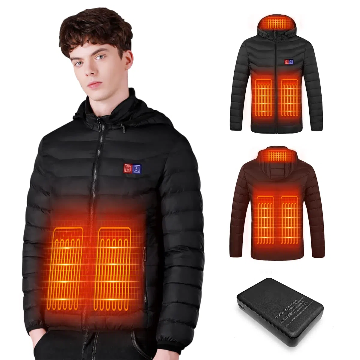 Chaqueta Calefactable Hombre con Batería 10000mAh, Chaquetas con Calefaccion con 5 Zonas, 3 Temperaturas, Control Doble, Ideal para Senderismo, Esquí y Acampar