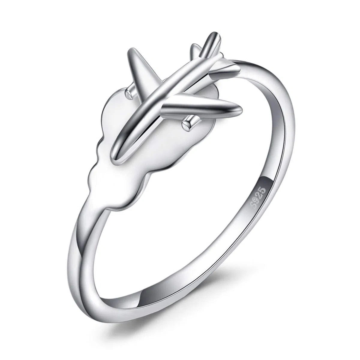 JewelryPalace Anillo Ajustable Mujer Plata Oro 14k Oro Rosa, Anillo Abierto de Avión y Nube, Anillos Niña de Moda Joyería Personalizada, Anillo de Plata Liso, Joyas de Mujer