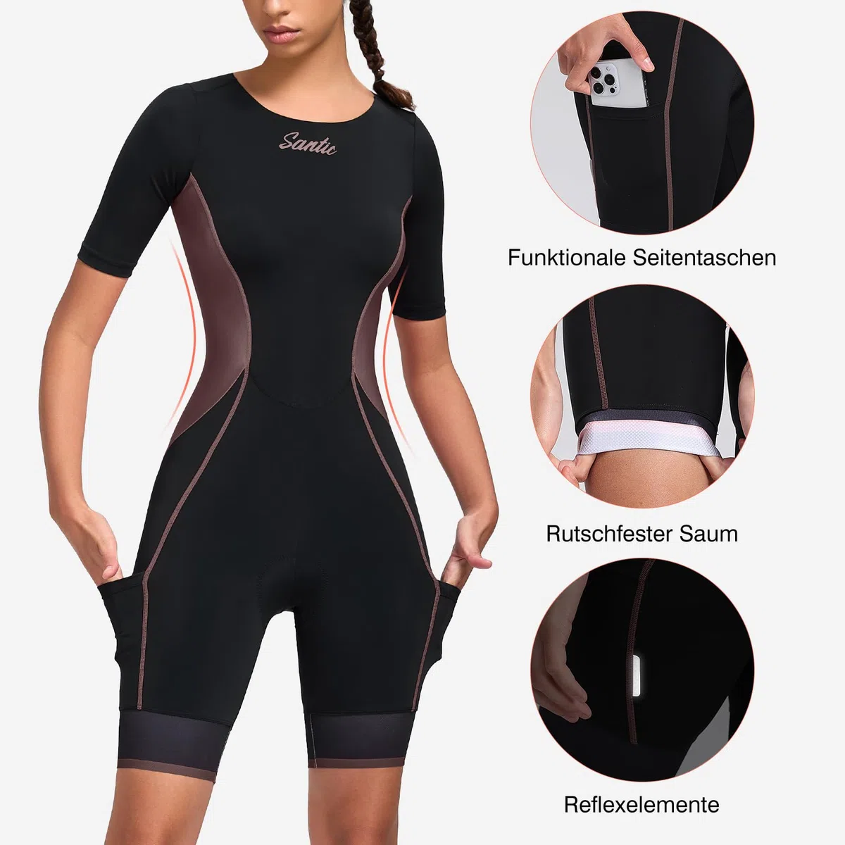 Santic Traje de triatlón acolchado de triatlón de una sola pieza Kuzarm traje Pro Tri-traje de secado rápido adelgazar bicicleta skinsuit