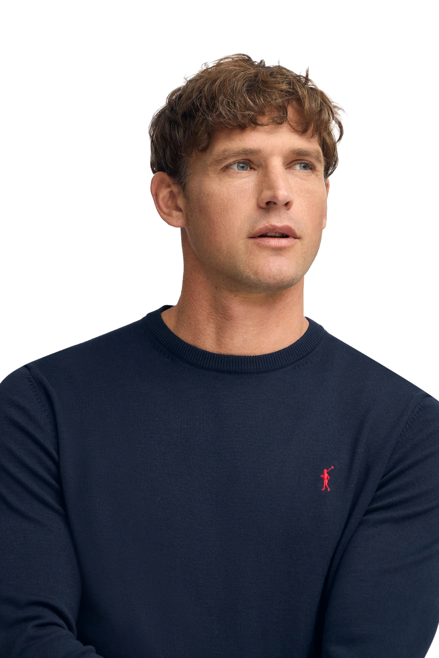 Polo Club Jersey Básico de Punto con Cuello Redondo Hombre - Suéter 100% Algodón con Logo Bordado