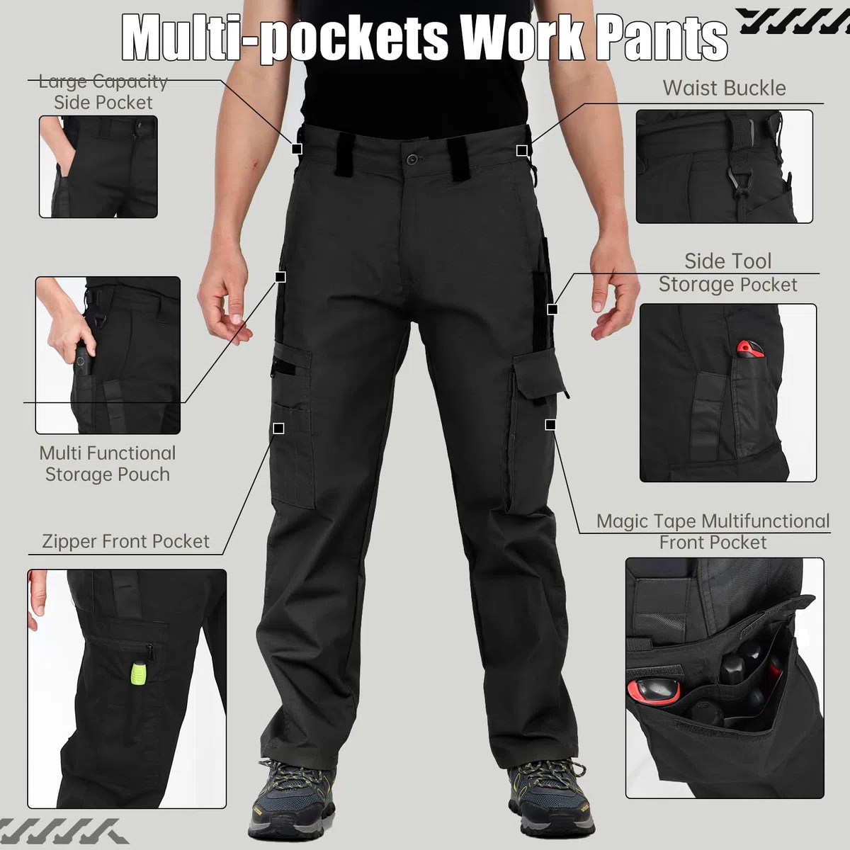 Pantalones de Trabajo para Hombre de Alta Resistencia con Múltiples Bolsillos, Pantalones de Combate Cargo para Senderismo, Acampada Casual Al Aire Libre
