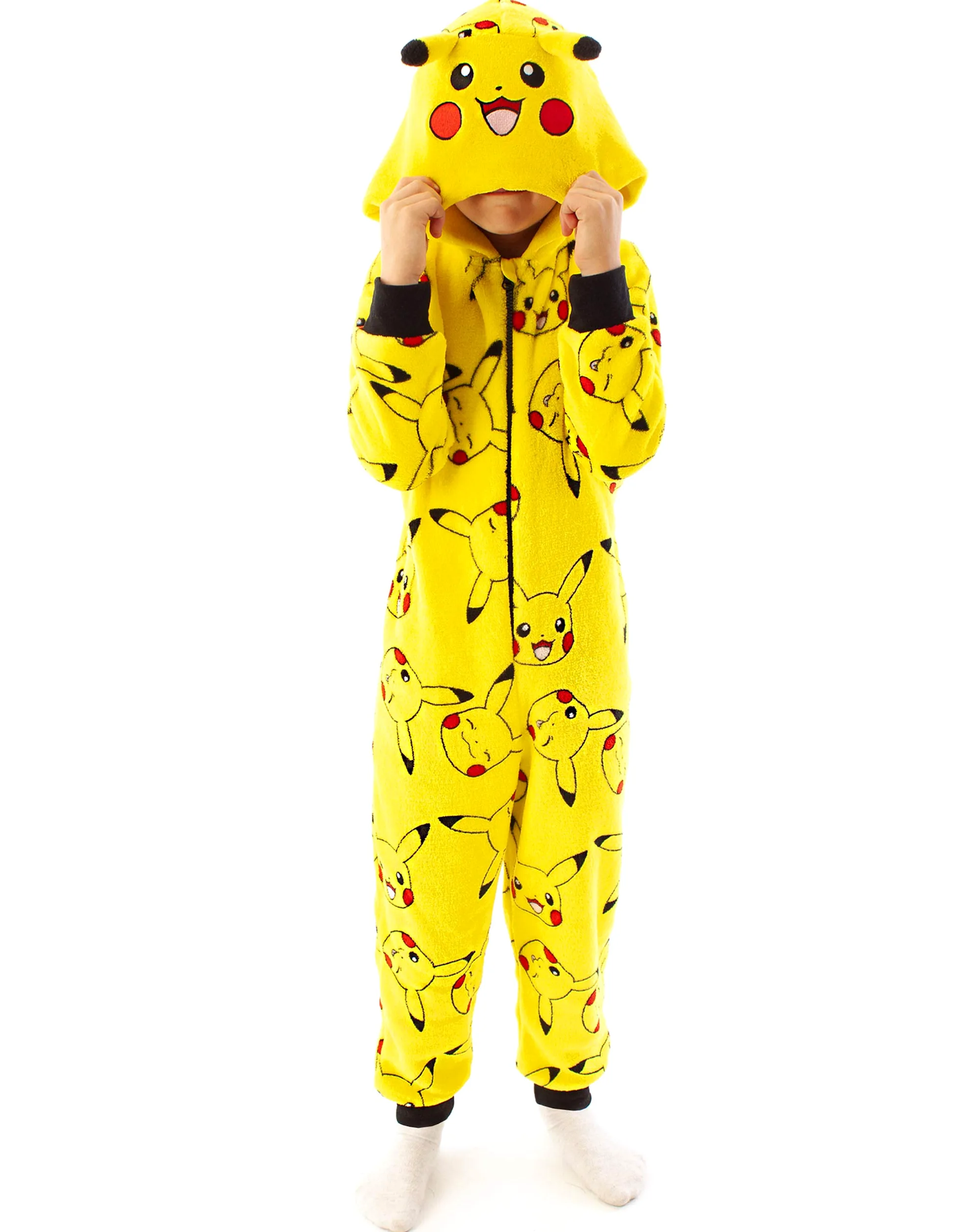 Pokémon Onesie Boys Pikachu Amarillo 3D Orejas Niños Todos En Un Pijamas PJs