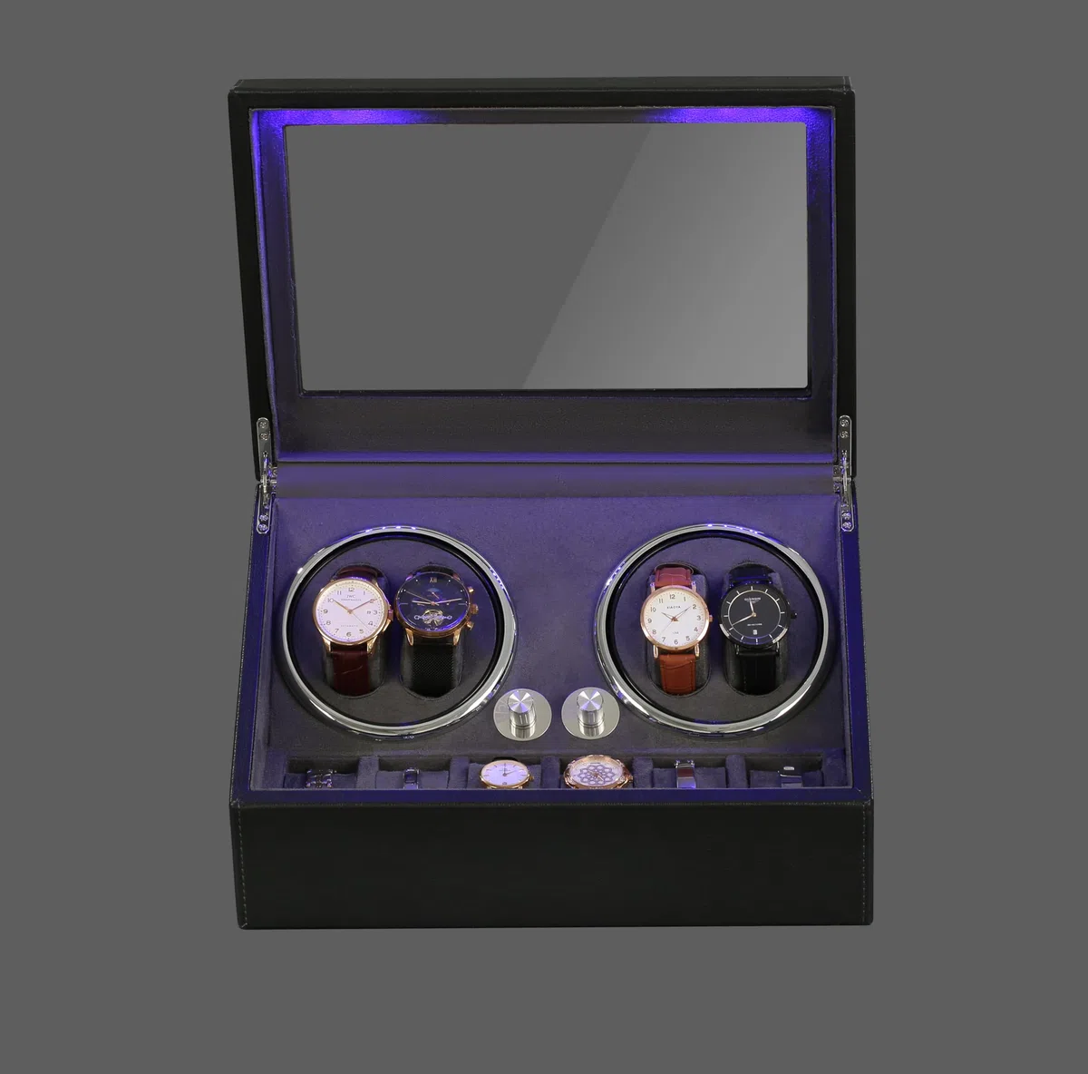 Olvy Caja giratoria para 4 relojes, motor Mabuchi extremadamente silencioso, cojín flexible para relojes