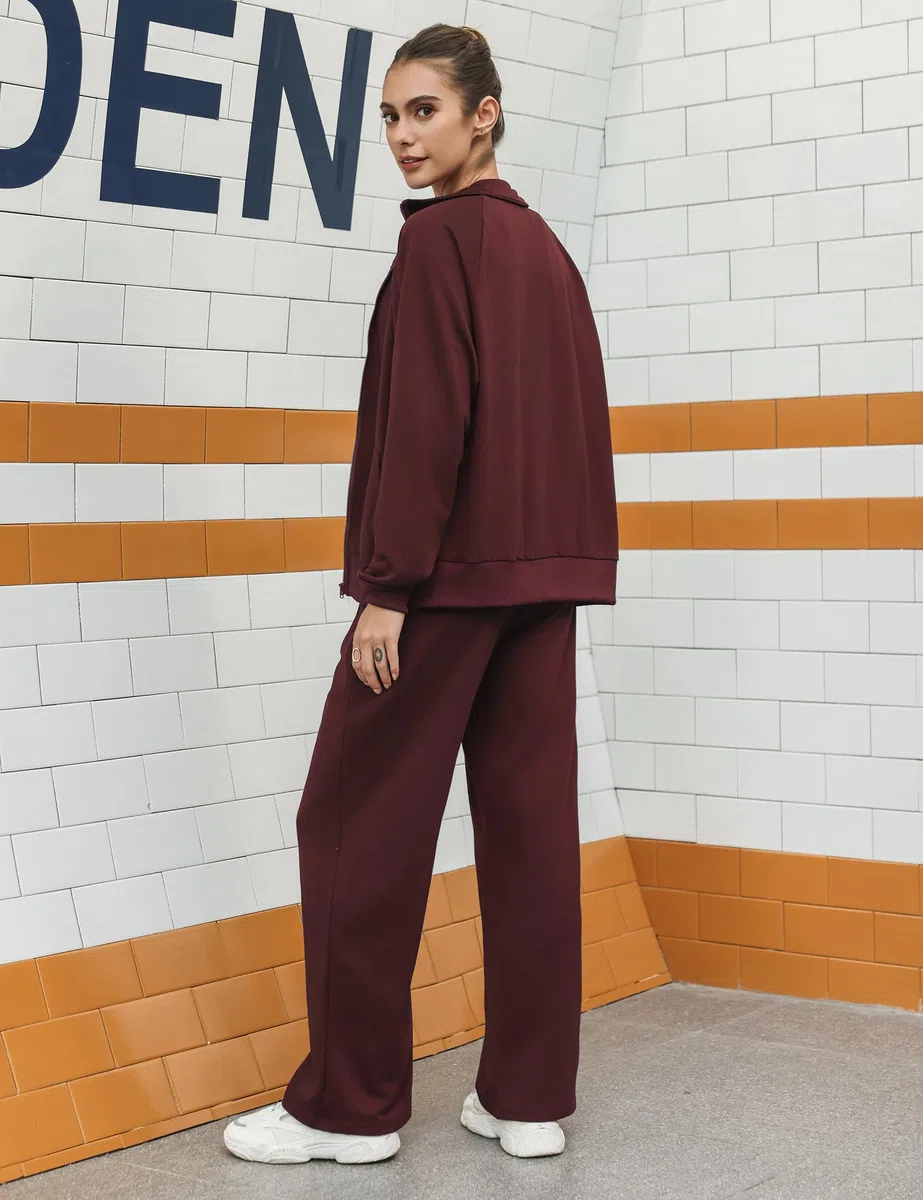 Chándal Mujer Completo Holgada Corte Recto Conjunto sin Capucha 2 Piezas Deportivo y Ocio con Chaqueta Cremallera y Pantalon para Fitness o Diario S-XXL