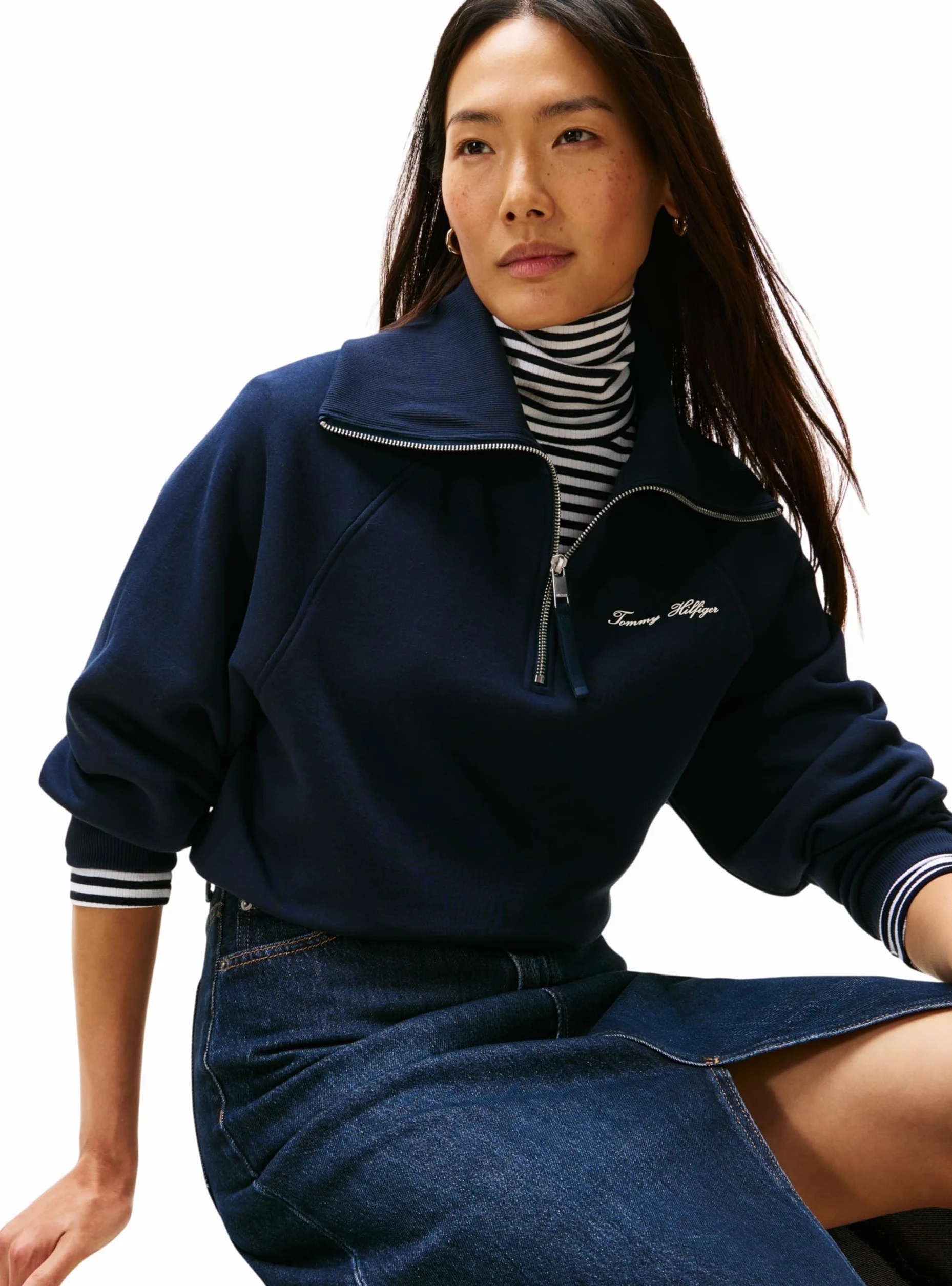 Tommy Hilfiger Sudadera con Cremallera Mujer Classic Script Fleece Media Cremallera
