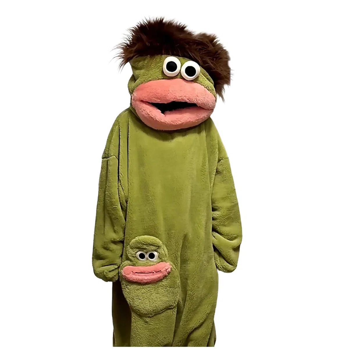 Pijama con capucha de monstruo verde divertido para adolescentes y adultos, unisex, forro polar de felpa ultrasuave, ropa de descanso de una pieza, ropa de descanso tonta de boca grande para el
