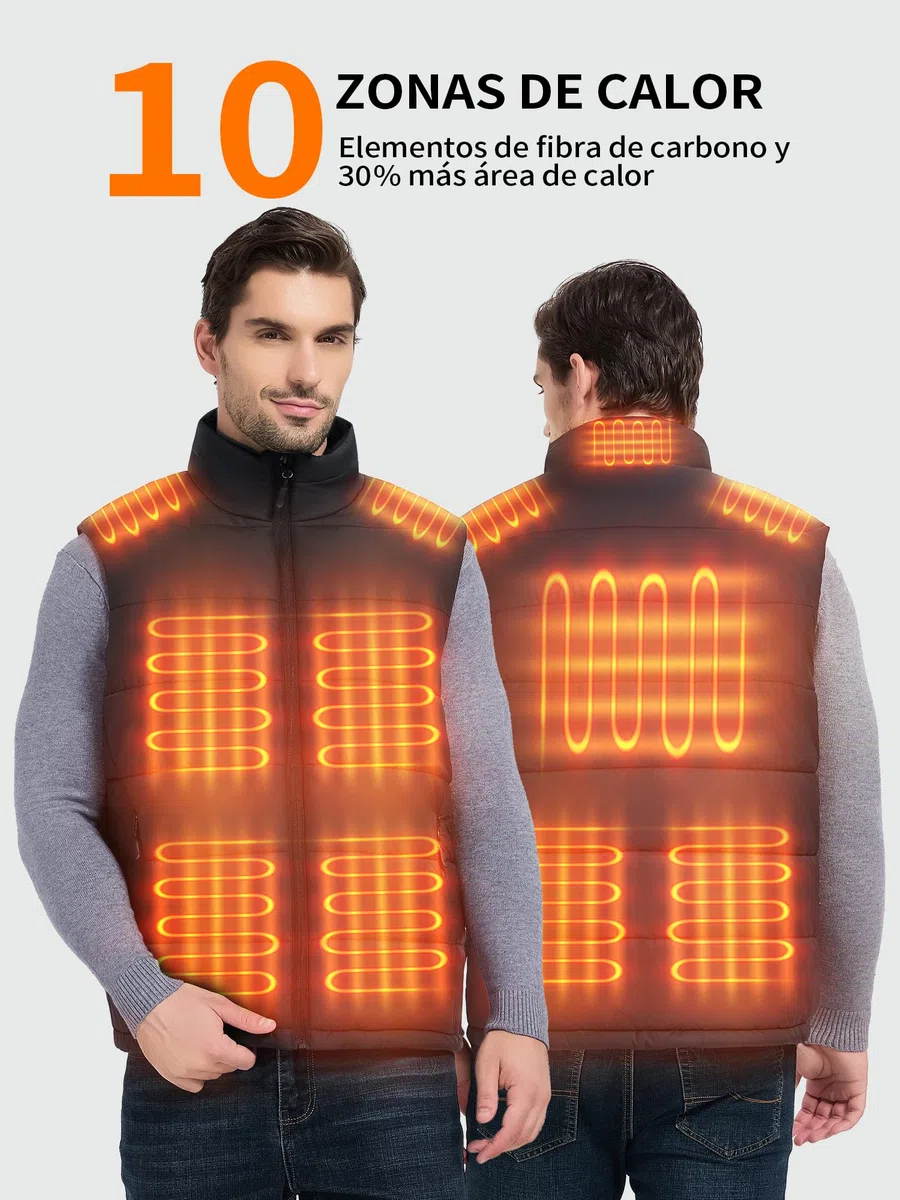 Chaleco Calefactable Hombre Mujer 7.4V 18400mAh 10 Zonas de Calor 3 Niveles Ajustables