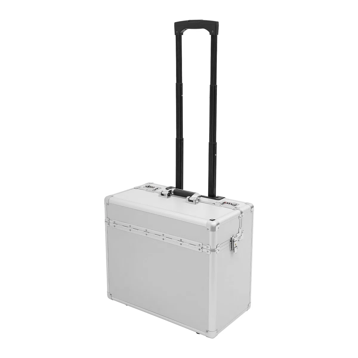 Maleta piloto de aluminio con ruedas, 48,5 x 39 x 23 cm | Con cerradura, mango telescópico, para oficinas y viajes de negocios, compartimento para maletín