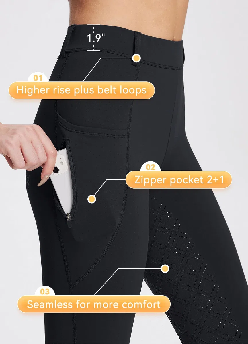 BALEAF Pantalones de equitación de invierno para mujer, con forro polar, con bolsillos con cremallera