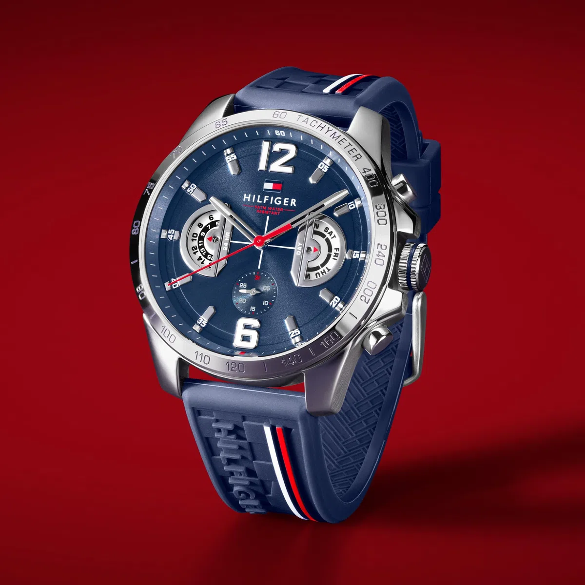 Tommy Hilfiger Reloj Analógico Multifuncional de Cuarzo para Hombres con Correa de Silicona, Acero Inoxidable o Cuero, Subesferas para Día y Fecha, Resistente al Agua hasta 5ATM.