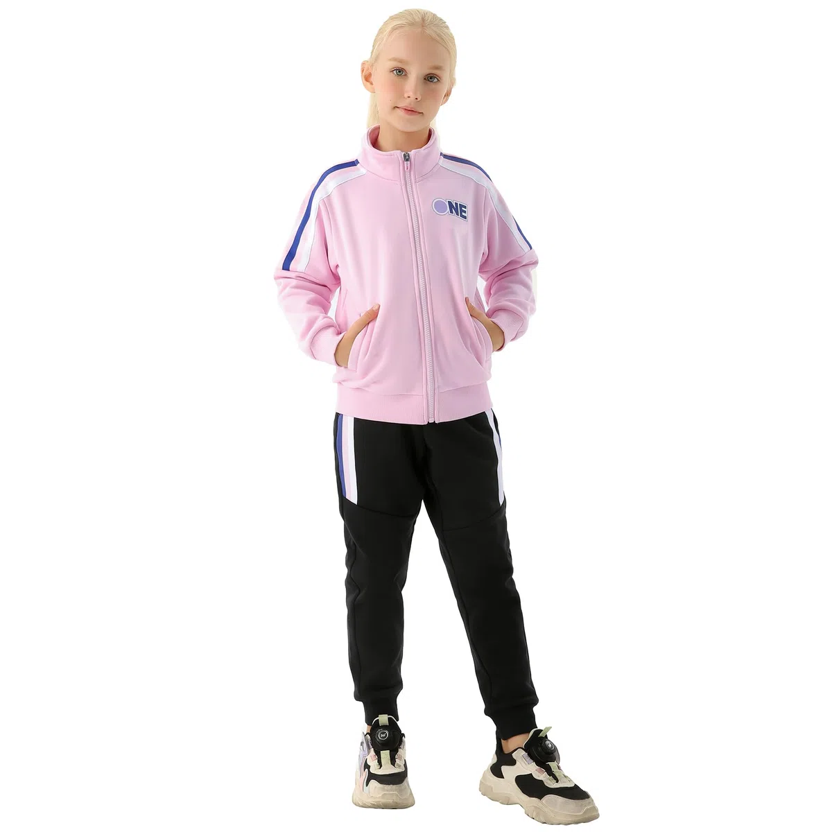 Chándal para niñas, conjunto de sudadera de 2 piezas con cremallera frontal completa, chaqueta clásica y pantalones, conjunto de chándal para niñas (4-15 años)
