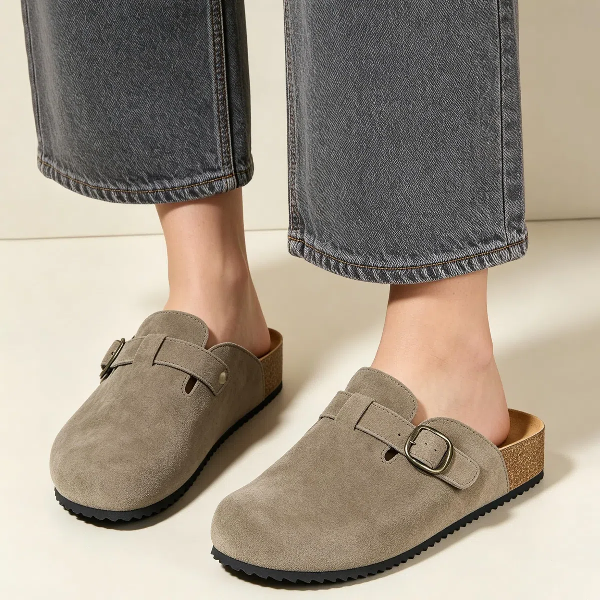 Zuecos y Mules Hombre Mujer Zapatillas Casa Cómodas Pantuflas de Piel con Plantilla de Corcho Zapatos Antideslizante