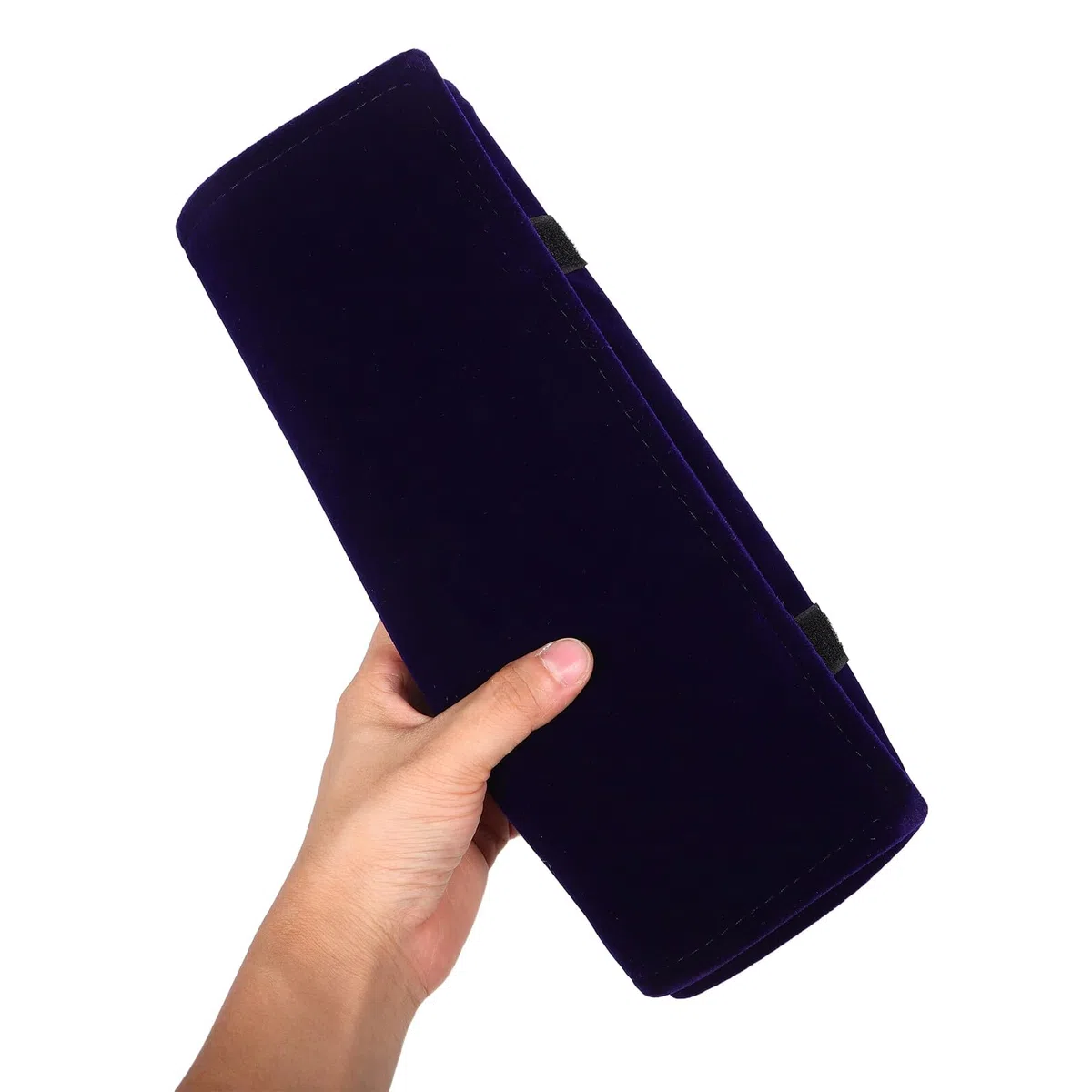 Toyvian Estuche Portátil de Terciopelo Azul Oscuro para Joyas, Organizador Rollo para Collares y Anillos Bolsa Enrollable Compacta para Viajes y Uso Diario