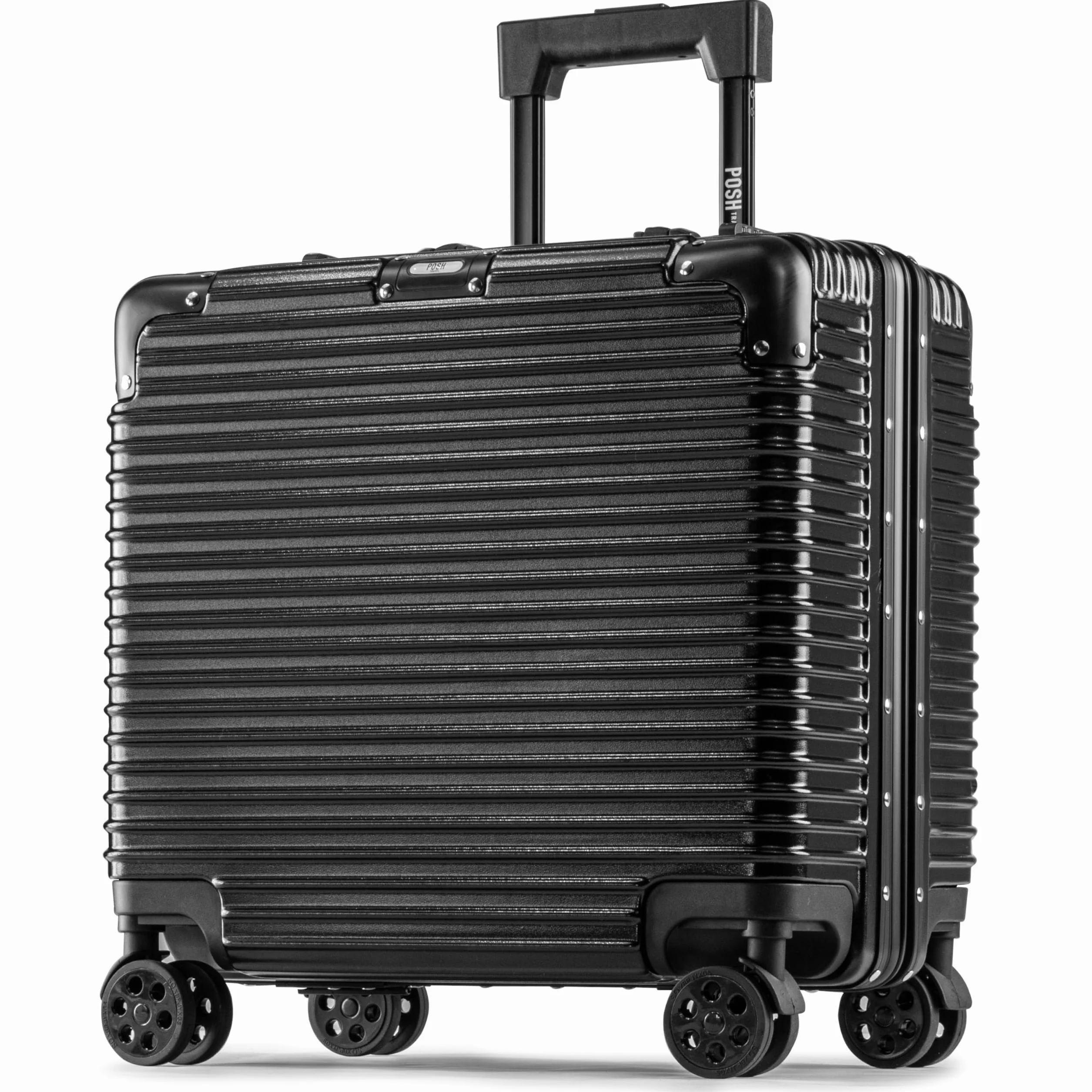 POSH Maleta rígida de pilotos para equipaje de mano, marco de aluminio y cierre a presión, 37 L, 45 x 43 x 25 cm, 100% policarbonato, candado TSA, con 4 ruedas