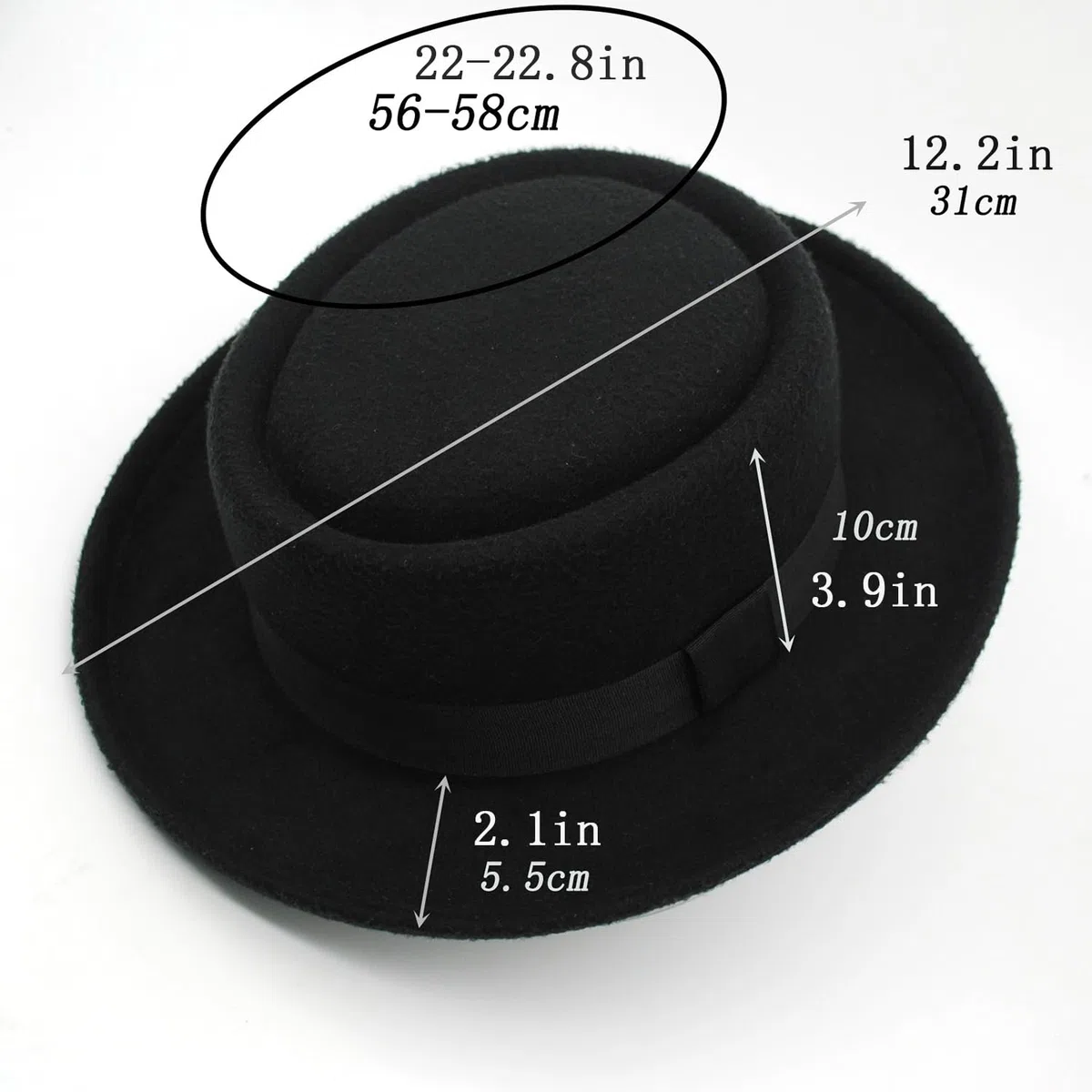 Porkpie - Sombrero de pie negro para hombre, de algodón, para todas las estaciones, accesorio de disfraz casual