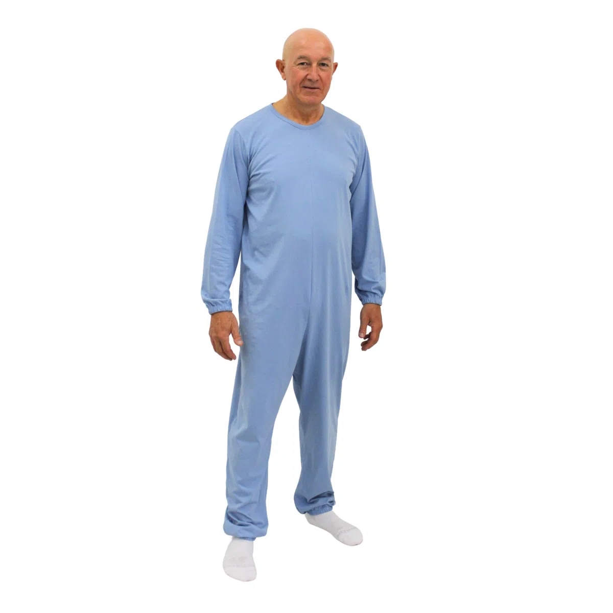 FERRUCCI COMFORT Pijama Sanitario Cuello Redondo con Cremallera Trasera para Mayores, Alzheimer, Demencia - 9015/1-100% Algodón - Manga Larga Pantalón Largo