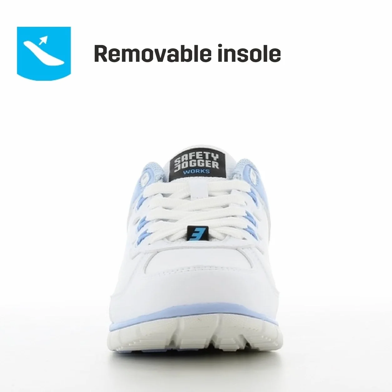 Oxypas Oxysport 'Sunny' Slip-resistant, Antistatic Leather Nursing Trainers, White/Blue (Light Blue), 7 UK (41 EU)