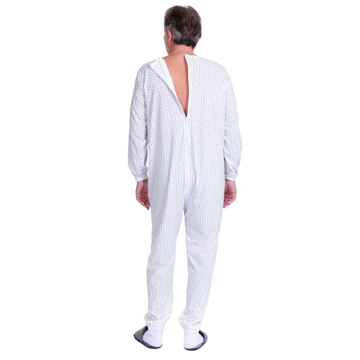 FERRUCCI COMFORT Pijama sanitario con cuello redondo con cremallera en el lomo – 9017 – para ancianos, Alzheimer, incontinencia