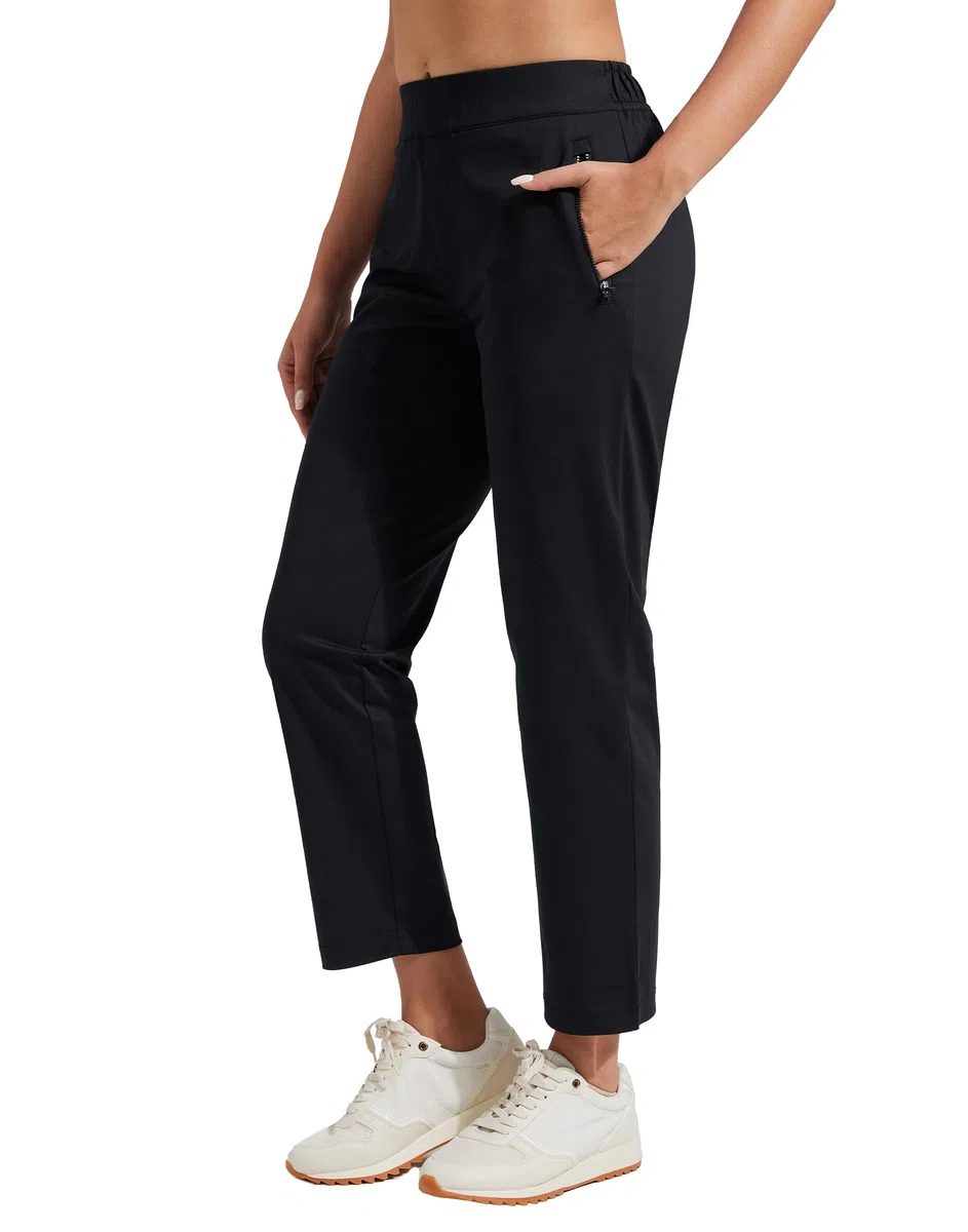 Pioneer Camp Pantalones de golf para mujer, 7/8 largos con bolsillos laterales, pantalones elásticos transpirables para oficina, viajes y deportes, cintura elástica con cordón, pantalones ligeros y