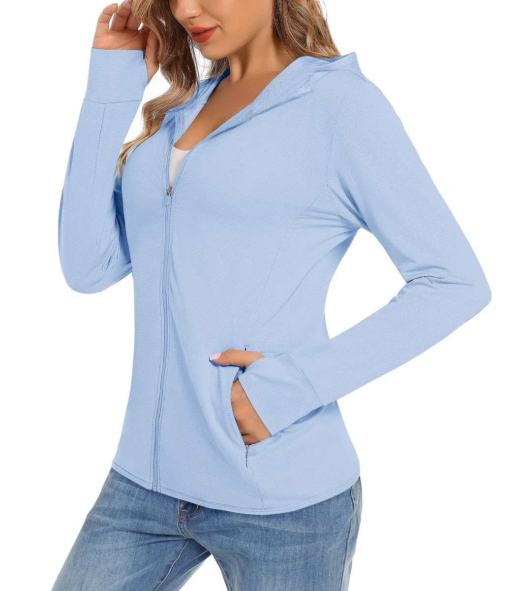 TACVASEN Mujeres Hoodie Protección Solar Camiseta con Capucha Verano Chaque de Secado Rápido UPF 50+ Protección UV Bolsillos con Zip
