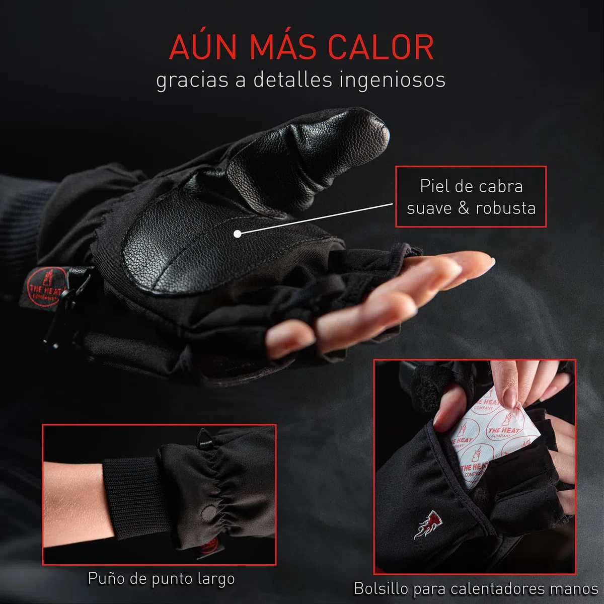 THE HEAT COMPANY - Heat 2 Softshell - Guantes sin Dedos y manopla en uno para Pantallas táctiles Guante cálido de Invierno - contra el frío en el Deporte y Trabajo - Unisex