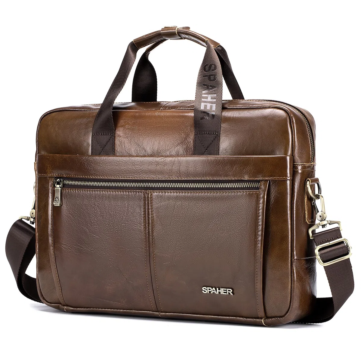 SPAHER Maletín Portátil 15.6 Pulgadas Cuero Hombre Portadocumentos Ordenador de Trabajo Regalo
